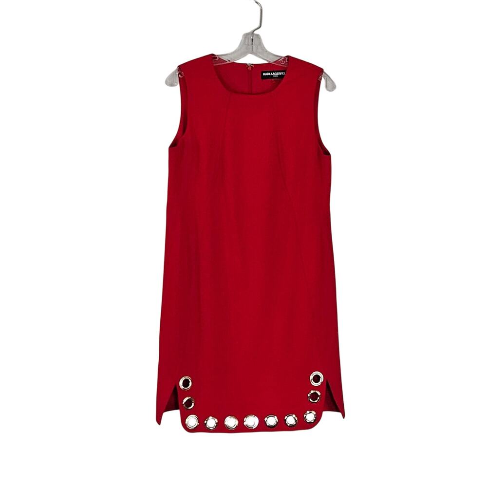 Karl Lagerfeld Paris Red Sleeveless Grommet Dress Sz 10 EUC